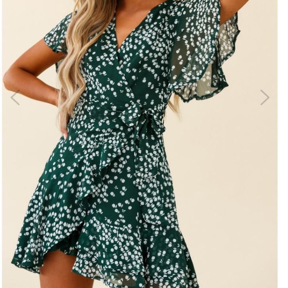 Selfie Leslie Angel Sleeve Faux Wrap Dress